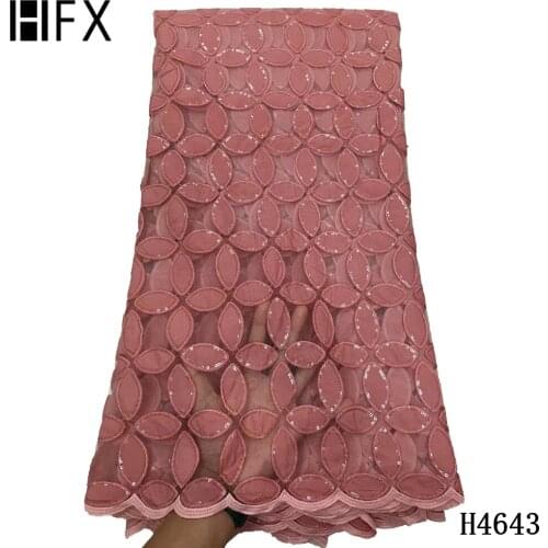 HFX Latest Sequins French Peach Tulle Lace Fabric High Quality African Lace Fabric 2021 Net Lace Fabric Nigerian Lace 5 yards