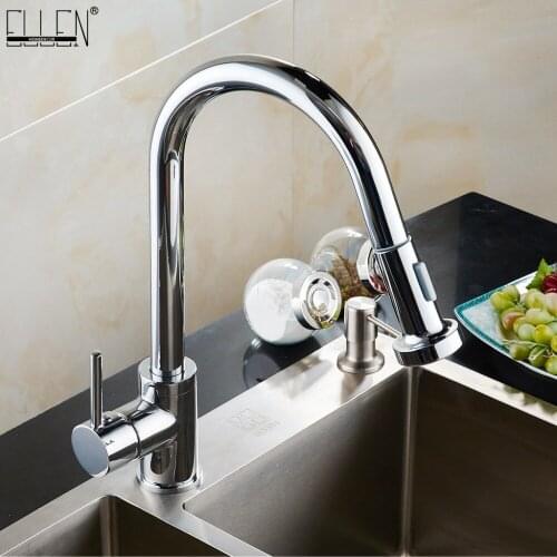 Vidric Kitchen Faucets Pull Out Kitchen Taps Single Hole Handle Swivel 360 Degree hot and cold Water Silver Mixer Tap EK89019