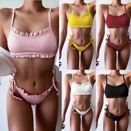 Swimsuit Women Solid Fungus Bandage Low Waist Split Swimwear Summer Sexy bikinis set
