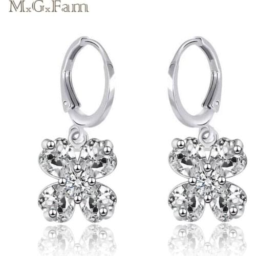 MGFam Little Flower Drop Earrings For Women Jewelry Fresh White Gold Color AAA+ Cubic Zircon