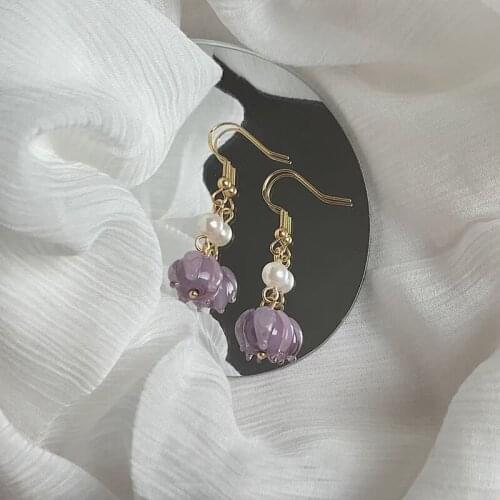 2021 new fashion Korean purple flower pendant earrings Personality Hanging earrings elegant Simple Women jewelry