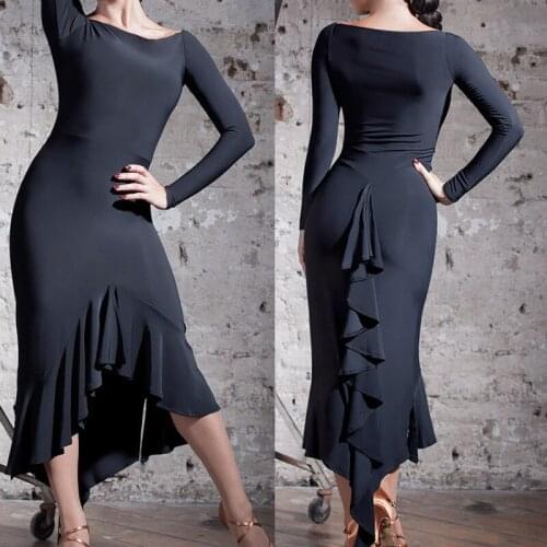 Latest Ballroom Dress Women Big Pendulum Dress Performance Clothing Competitive Standard Ballroom Dancing Long Sleeve Dress I003