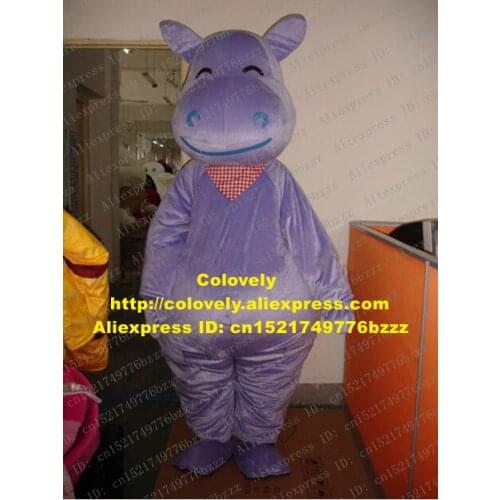 New Purple Hippo Mascot Costume Mascotte River Horse Behemoth Hippopotamus With Small Red Scarf Fat Body Adult No.1116 Free Ship