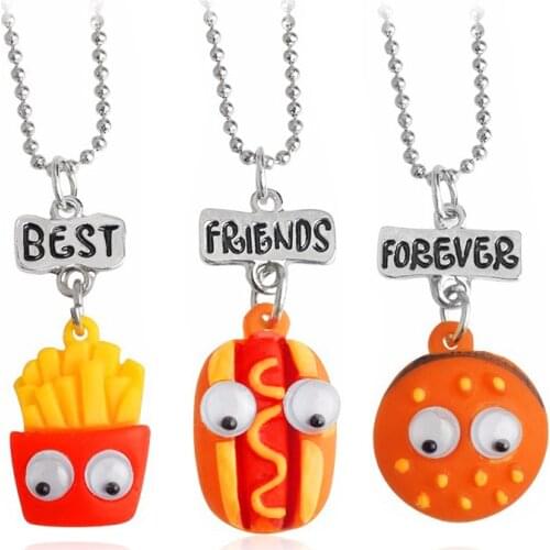 New 3/piece set "Best Friends" Necklace Childrens French Fries Burger Hot Dog Eye Necklace Childrens Girlfriend Gift Jewelry