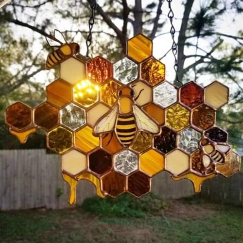 Colorful Wasp Bee Pendant Handmade Mosaic Honeycomb Honey Bee Hanging Art Crafts Garden Decorations Mothers Day Gift