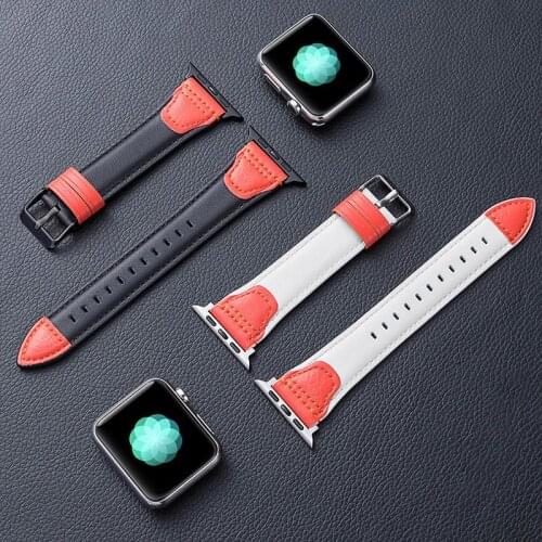 Suitable for Apple Watch Band Series 6 SE 5 4 3 2 44mm 40mm 42mm 38mm Watch Band Bracelet Designer Two-Color Leather Watch Band