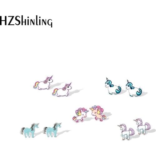 2019 New Cute Unicorn Resin Earrings Lovely unicorns Acrylic Earrings Handmade Earring Gifts For Epoxy Stud Ear