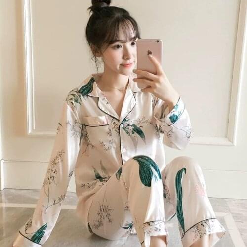 Spring Autumn Women Pajamas Two Pieces Sets Nightdress Sleepwear Female Pajamas Home Clothes Print Sweet Girls Sleepwears