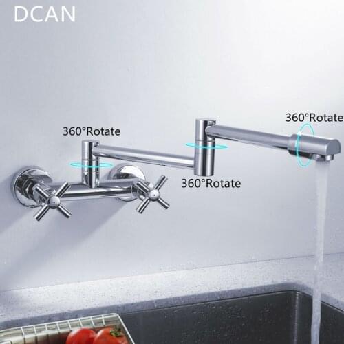 DCAN Kitchen Sink Faucets Finish Folding Kitchen Faucets Wall Mount Dual Handle Chrome Mixer Bar Taps Bathroom Sink Faucet