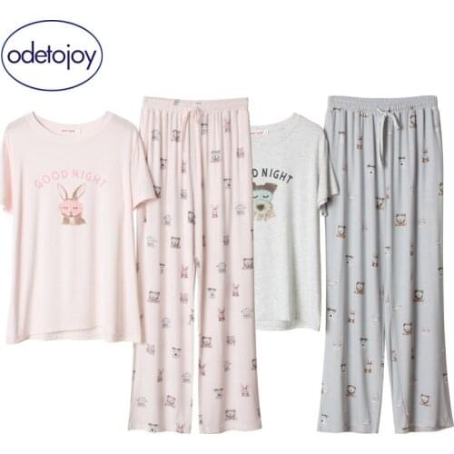 Spring and summer good night cartoon animal short-sleeved trousers thin section modal loose casual suit pajamas home service wom