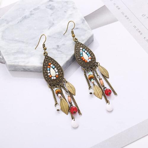 Bohemian Earrings for Women Retro Long Tassel Earrings Jewelry European and American Fashion Ethnic Style Geometric Earrings