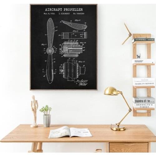 Aircraft Propeller Patent Vintage Posters and Prints Aviation Wall Decoration Pilot Aviator Gifts Steampunk Art Canvas Painting
