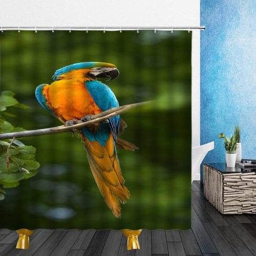 Animal Shower Curtains Bird owl Beautiful Feather Pparrot 3D Print Bathroom Home Decor Waterproof Polyester Cloth Curtain Set