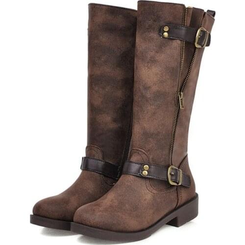 Womens Mid-Calf Boots Women Round Toe zipper Thick Heels spring autumn Winter Fashion Ladies Black Brown Shoes long boot D-52