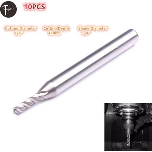10PCS 1/8'' Cutting Diameter Tungsten Carbide 4 Flute End Mill Cutter Sets on Wood CNC Cutting Machine Tools Router Bits