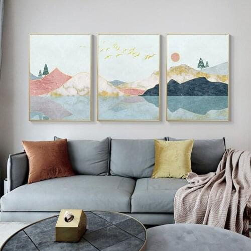 3Pcs Nordic Cartoon Abstract Landscape Canvas Painting Wall Art Nature Print Cartoon Poster Wall Pictures for Living Room