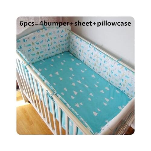 6PCS Baby set Crib Baby bedding sets for cot 100% Cotton Baby Sheet bumpers ropa de cuna (4bumper+sheet+pillow cover)