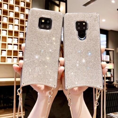 Bling Rhinestone Phone Case For Huawei p30 p30pro mate20 mate20pro Cover Fashion Glitter Chain Strap Soft Cases capa