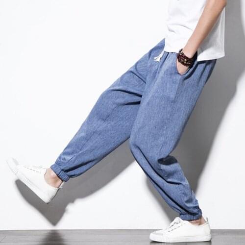 Small Feet pants 5XL mens trousers Chinese style casual retro trousers linen large size Hanfu pants fashion mens clothing