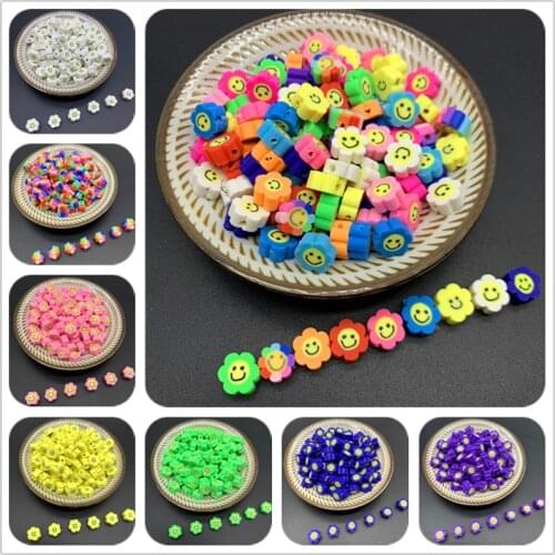 30pcs/Lot 10mm Clay Spacer Beads Sunflower Shape Smile-Face Beads Polymer Clay Beads For Jewelry Making DIY Handmade Accessories