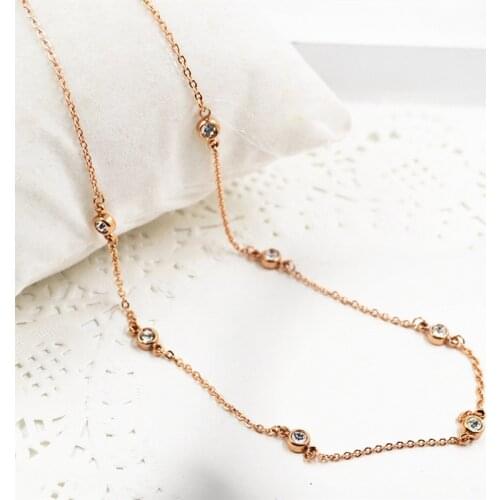 Fashion stainless steel chain 7 crystal pendant necklace collier femme, elegant choker necklace women rose gold color jewelry