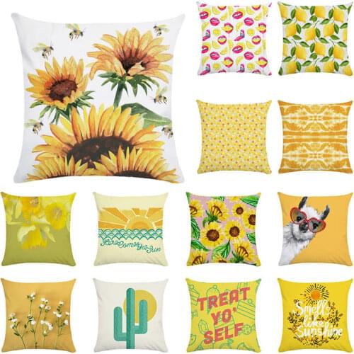 FloralPlant yellow flowers Pillow Case Cover Sofa Car Waist Throw super soft Peach Skin polyester Cushion Cover Home Decor 45cm