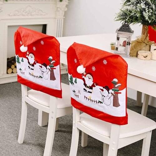 Chair Cover Dinner Dining Table Santa Claus Snowman Red Cap Ornament Chair Back Cover Christmas Table Decoration 50*60cm