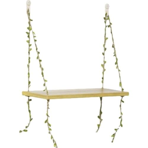 Wooden Home Decor Rope Swing Wall Hanging Rack Plant Flower Pot Tray Shelf Floating Wall Shelves Minimalist Decor Wall Shelf