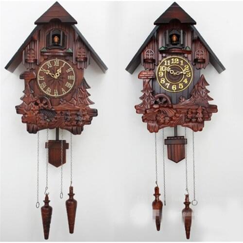 European cuckoo clock chime and light control hand-carved wood wall clocks