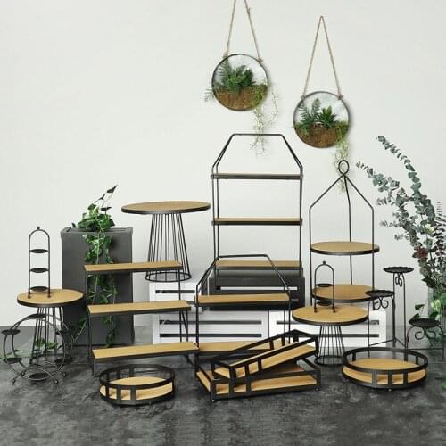 Wrought iron dessert table decoration wooden wedding wedding decoration decoration birthday party cake plate