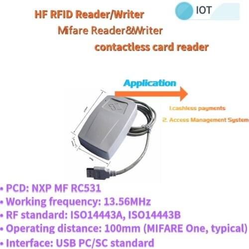 Buy HF Rfid Mifare smartcard reader with best price which have USB PC/SC interface which support RF standard SO14443A ISO14443B
