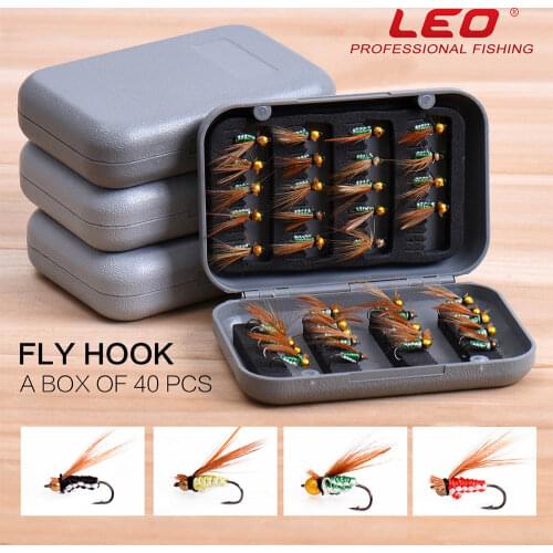 LEO 40Pcs/box Fishing Lure High-carbon Steel Hooks Bee Nymph Bionic Fly Hook Artificial Insect Bait Trout Fly Fishing Bait Flies