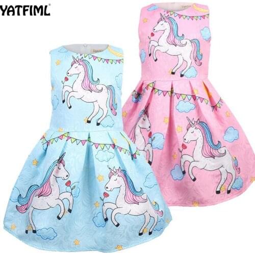 YATFIML Girls Summer Unicorn Dress Children Cartoon Floral Party Birthday Sleeveless Dresses Kids Baby Princess Clothes
