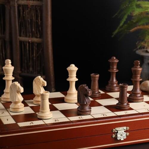 High Magnetic Wooden Weighted Resin Chess Set Chess Game German Knight Staunton Chessmen Foldable Wooden Chessboard Gift I172