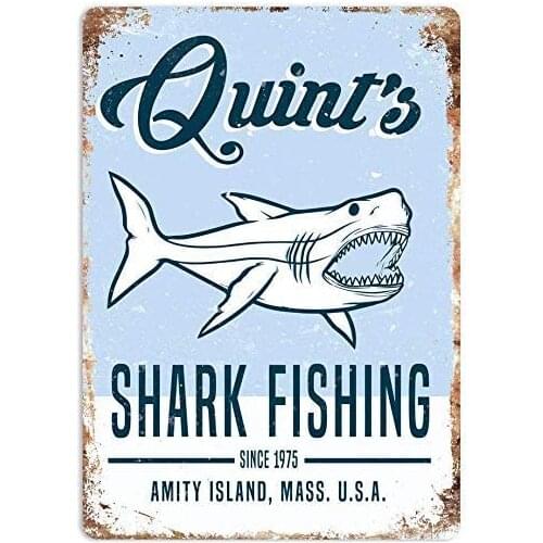 LANK Metal Tin Sign Art Jaws 80s Movie Summer Decor Novelty Residence,Shark Fishing Home Or Business 8X12 Inch