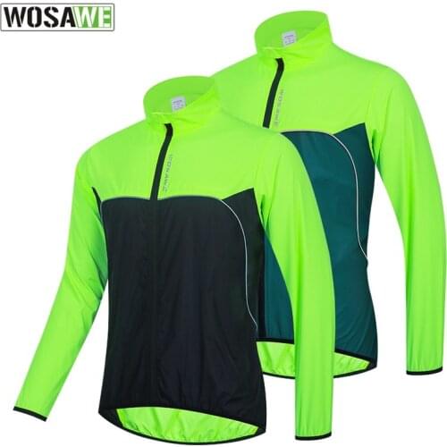 WOSAWE Mens Cycling Jacket Lightweight Windproof Reflective MTB Bike Bicycle Hiking Running Long Jacket With Back Zipper Pocket