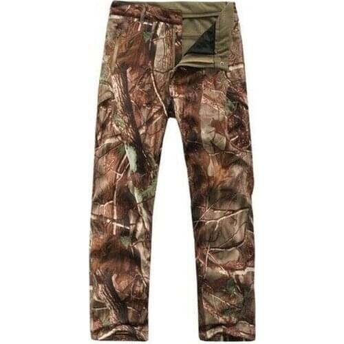 Mens Softshell Pants Tactical Camouflage Waterproof Thermal Hiking Fleece Pant