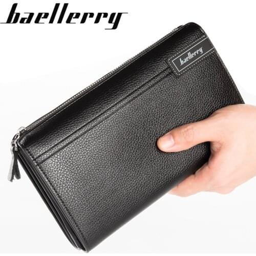 Baellerry Men Leather Clutch Business Long Wallet Casual Cell Phone Pockets Zipper Card Holder Male Coin Purse billetera hombre