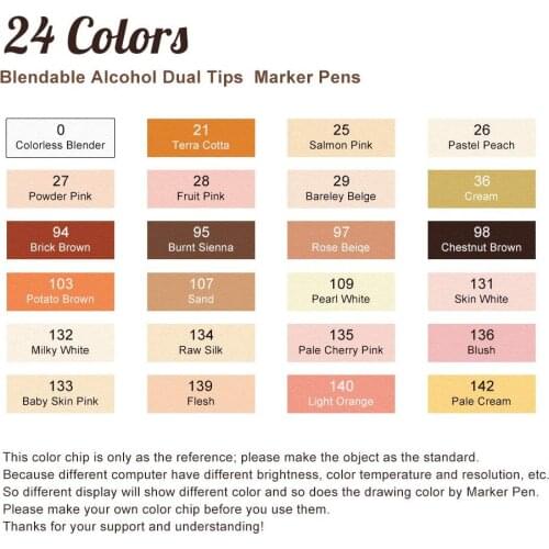 24 colors TOUCHNEW Skin Tone Dual Tip Marker Set, Art Markers Artist Sketch Manga Marker Pens for Portrait Illustration drawing