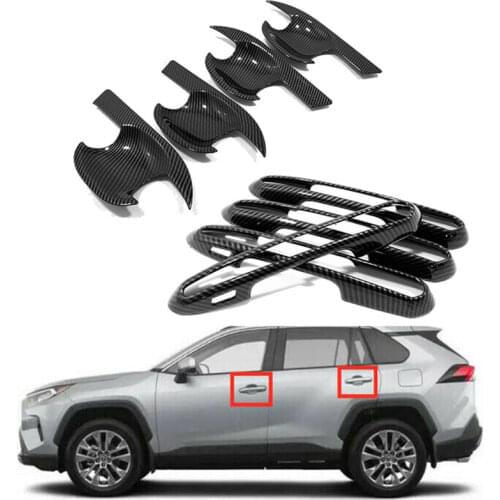 Car Carbon fiber look Side Door Door Handle Cover + Cup Bowl Trim For Toyota RAV4 2019 2020 Exterior Accessories