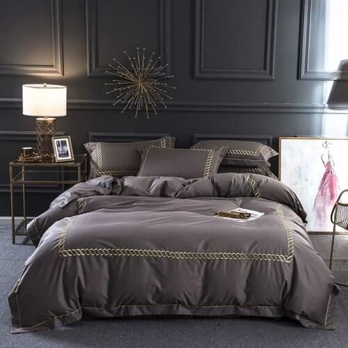 Pure Cotton 4pcs All-cotton New Simple Light Luxury Embroidery Bedding Set Pure-color Embroidery Large Bedding