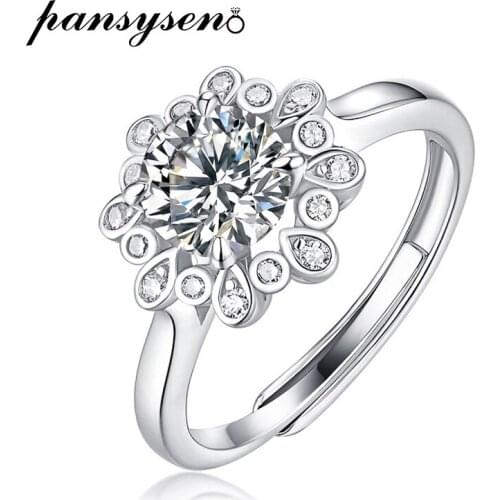 PANSYSEN 925 Sterling Silver 1CT Round Cut Flower Shape Moissanite Ring Elegant Wedding Engagement Proposal Rings Wholesale Gift