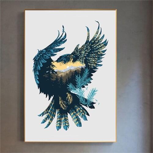 Nordic Poster Canvas Painting Flying Eagle Forest Natural Silhouette Wall Art Print Home Decoration Oil Painting