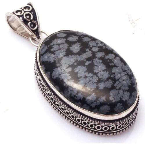 Genuine Snowflake Obsidian Pendant Hand made Women Lady Jewelry gift, 60 mm, P10183