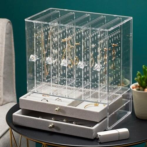 Large Capacity Jewelry Storage Box Transparent Jewelry Display Stand with Flannel Drawer Dustproof Princess Plastic Jewelry Rack