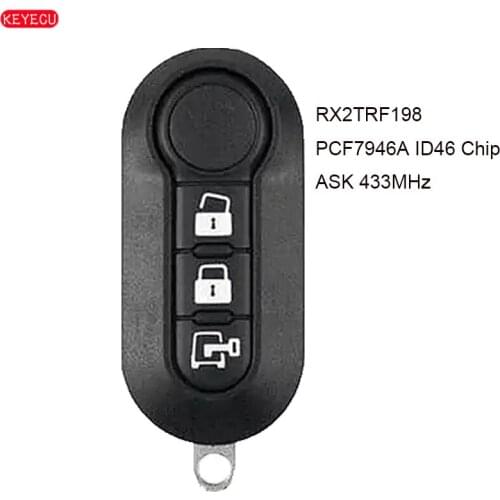 KEYECU Remote Key 3 Button ASK 433MHz ID46 for F*iat 500L MPV Ducato for C*itroen Jumper for P*eugeot Boxer 2008-2015 RX2TRF198
