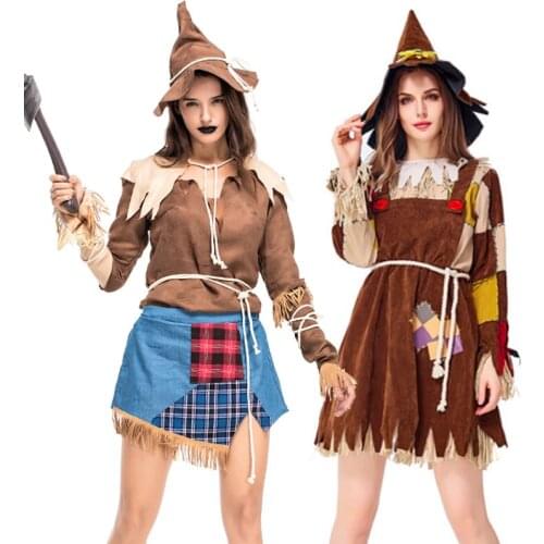 Plus Size Lady Carnival Halloween Classic Scarecrow Costume Evil Wizard Play Suit Cosplay Party Fancy Dress