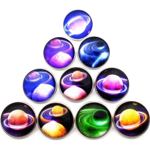 Newest 10pcs/lot The stars planets bordure Snap Button Glass Snap Buttons Fit bangle 18mm/20mm DIY Snap Bracelet Jewelry
