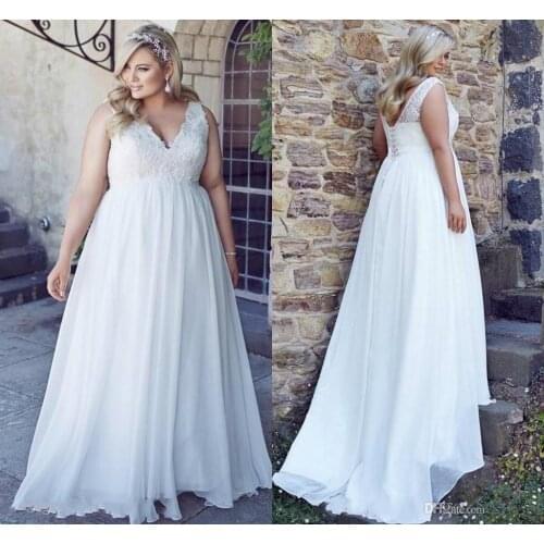 Wedding Dress New Romantic V-Neck Plus Size Lace Garden Bride Dresses Chiffon Spring Train Large Vestido De Noiva Bridal Gowns