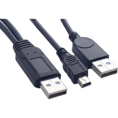 USB2.0 USB 2.0 double A Type 2A Male to Mini 5 Pin Male Y Cable 0.7m 70cm 2ft For 2.5" Mobile Hard Disk Drive HDD